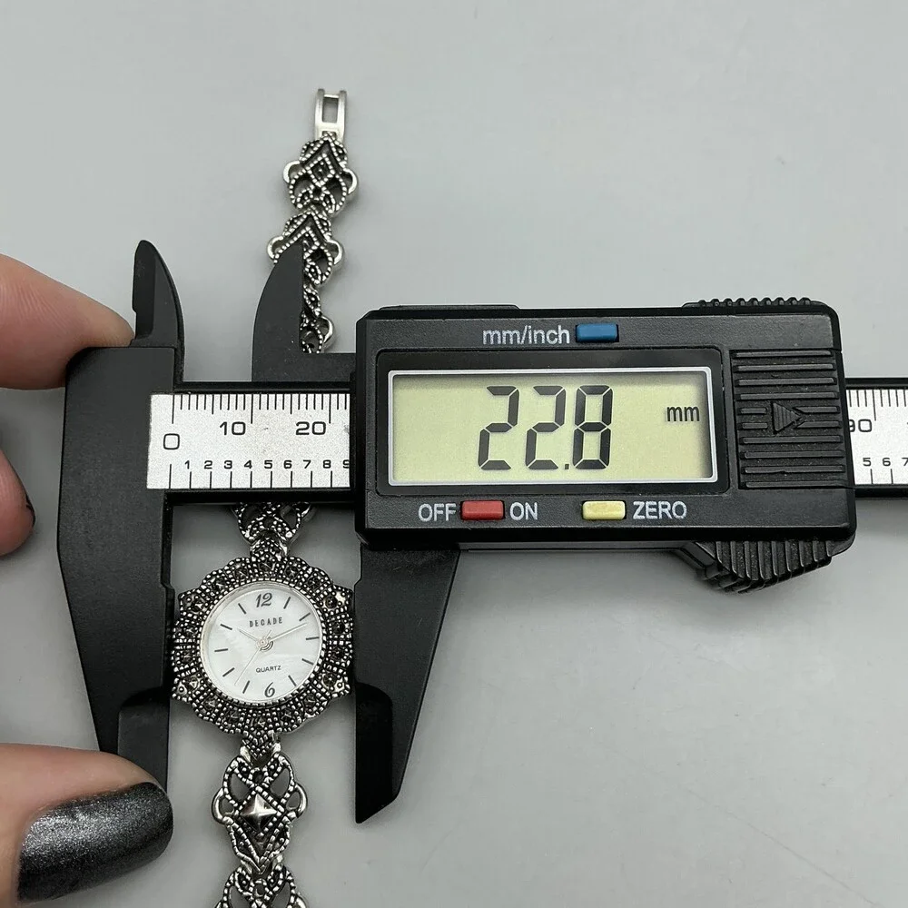 Decade 23785 Womens Dress Watch 23mm MOP Silver Tone Marcasite New Battery 7
